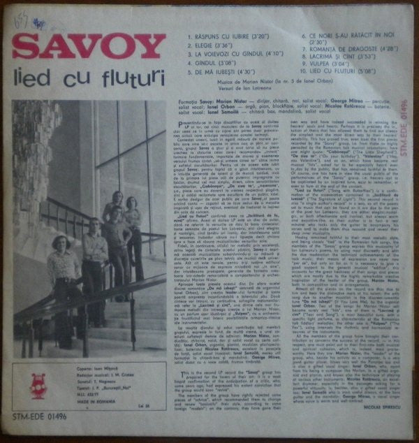 Savoy ‎– Lied Cu Fluturi  (1977)