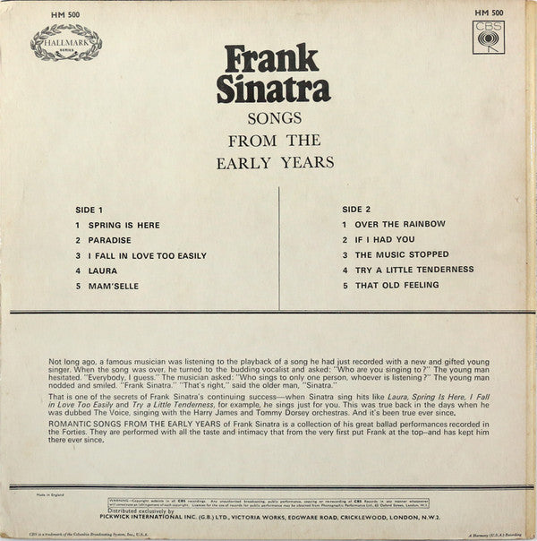 Frank Sinatra ‎– Romantic Songs From The Early Years  (1967)