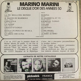 Marino Marini Et Son Quartet* ‎– Vol 1, Le Disque d'Or des Années 50  (1974)     LP