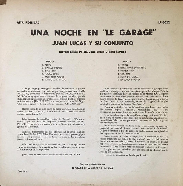 Juan Lucas Y Su Conjunto* ‎– Una Noche En Le Garage  (1959)
