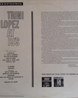 Trini Lopez ‎– Trini Lopez At PJ's  (1965)     LP