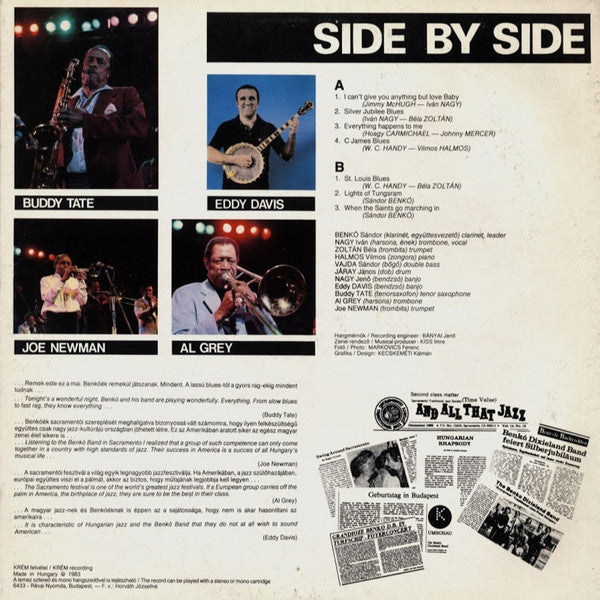 Benkó Dixieland Band Featuring Al Grey, Buddy Tate, Joe Newman And Eddy Davis ‎– Side By Side  (1983)