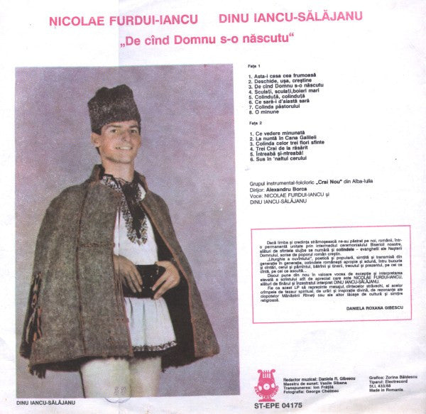 Nicolae Furdui-Iancu*, Dinu Iancu-Sălăjanu* ‎– Colinde - De Cînd Domnu S-o Născutu  (1992)