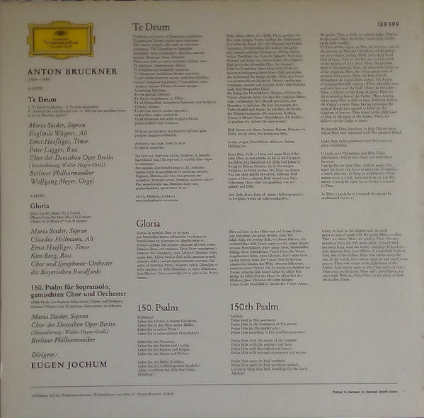 Anton Bruckner - Eugen Jochum ‧ Berliner Philharmoniker ‧ Symphonie-Orchester Des Bayerischen Rundfunks ‎– Te Deum ‧ Gloria Aus Der F-Moll Messe ‧ 150. Psalm  (1977)