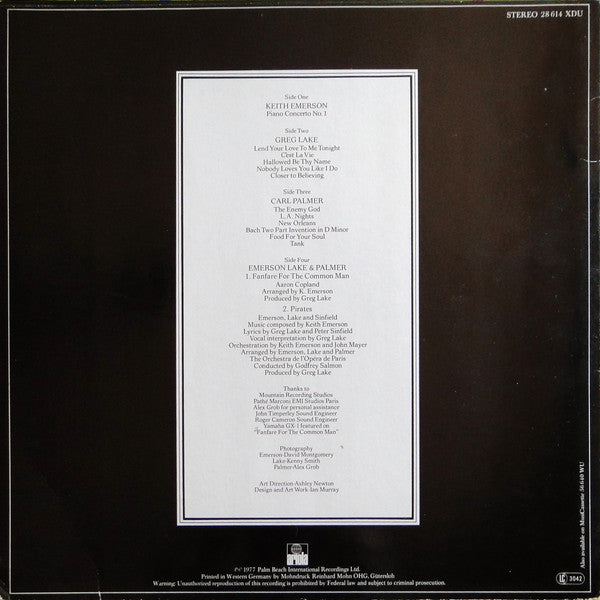Emerson Lake & Palmer* ‎– Works (Volume 1)  (1977)