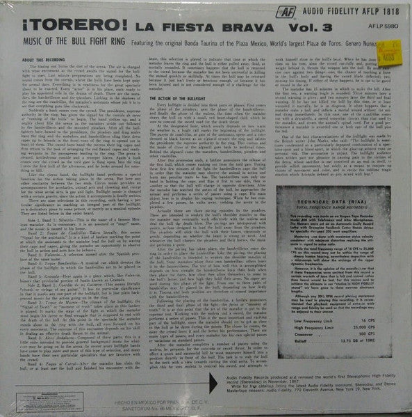 Banda Taurina ‎– ¡Torero! La Fiesta Brava, Vol. 3  (1957)