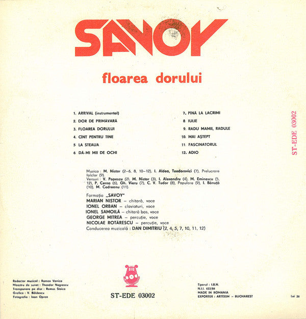 Savoy ‎– Floarea Dorului  (1986)