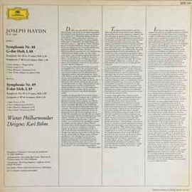 Joseph Haydn - Wiener Philharmoniker · Karl Böhm ‎– Symphonien Nr. 88 G-dur = In G Major / Nr. 89 F-dur = In F Major